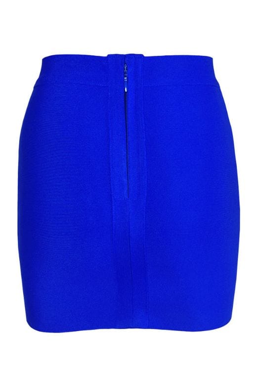 Woman wearing a figure flattering  Jay High Waist Bandage Mini Skirt - Royal Blue BODYCON COLLECTION