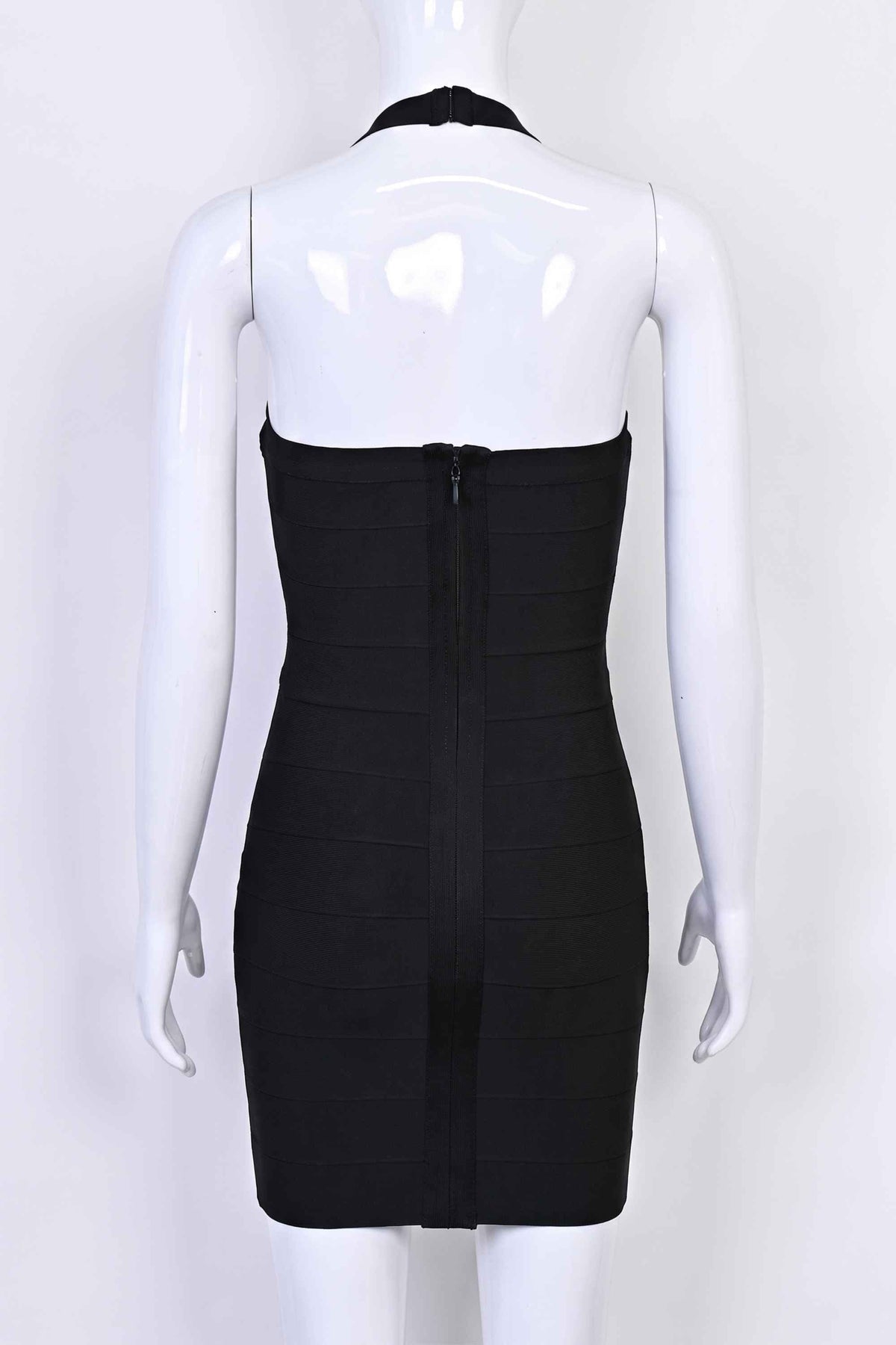 Woman wearing a figure flattering  Jenna Bandage Mini Dress - Classic Black BODYCON COLLECTION Pty Ltd