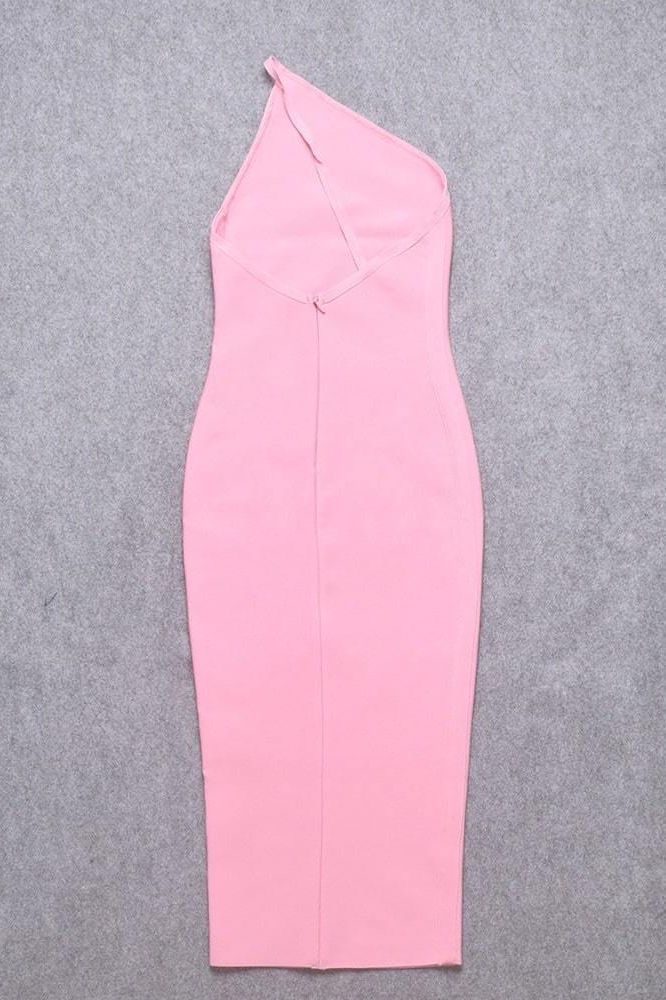 Woman wearing a figure flattering  Joi Bodycon Midi Dress - Dusty Pink Bodycon Collection