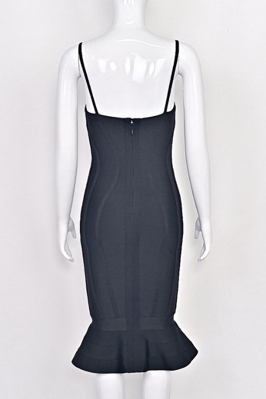 Woman wearing a figure flattering  Joy Bandage Midi Dress - Classic Black Bodycon Collection