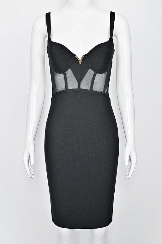 Woman wearing a figure flattering  Juliette Bodycon Dress - Classic Black Bodycon Collection