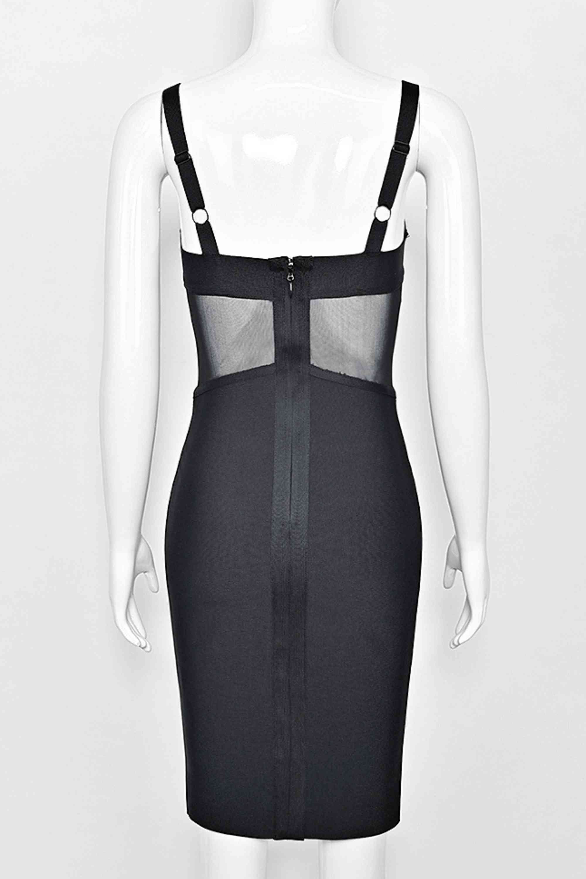 Woman wearing a figure flattering  Juliette Bodycon Dress - Classic Black Bodycon Collection