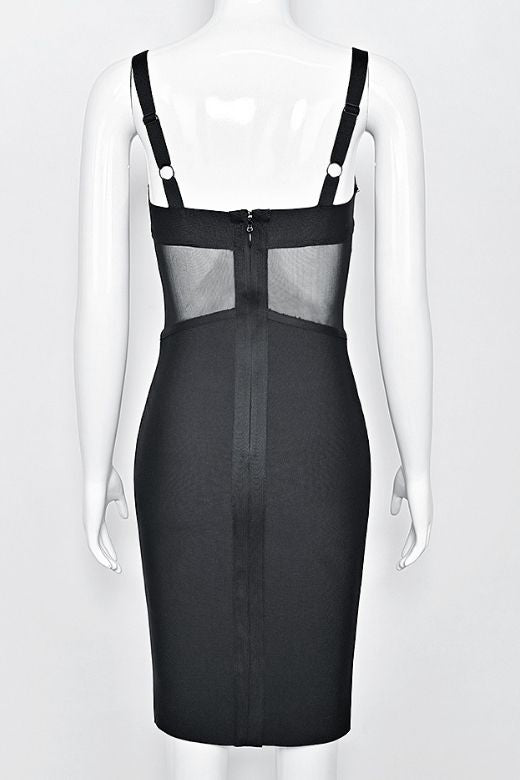 Woman wearing a figure flattering  Juliette Bodycon Dress - Classic Black Bodycon Collection