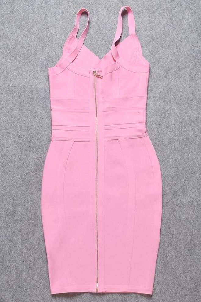 Woman wearing a figure flattering  Kit Bandage Dress - Blush Pink Bodycon Collection