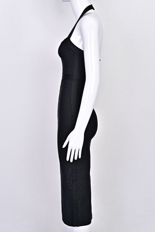 Woman wearing a figure flattering  Lara Bandage Midi Dress - Classic Black BODYCON COLLECTION Pty Ltd
