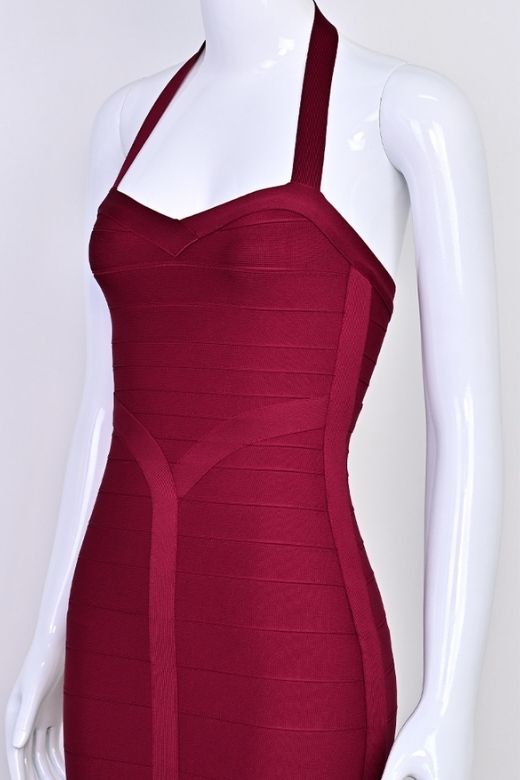 Woman wearing a figure flattering  Lara Bandage Midi Dress - Red Wine BODYCON COLLECTION Pty Ltd