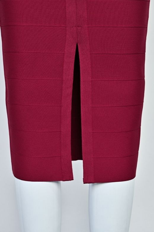 Woman wearing a figure flattering  Lara Bandage Midi Dress - Red Wine BODYCON COLLECTION Pty Ltd