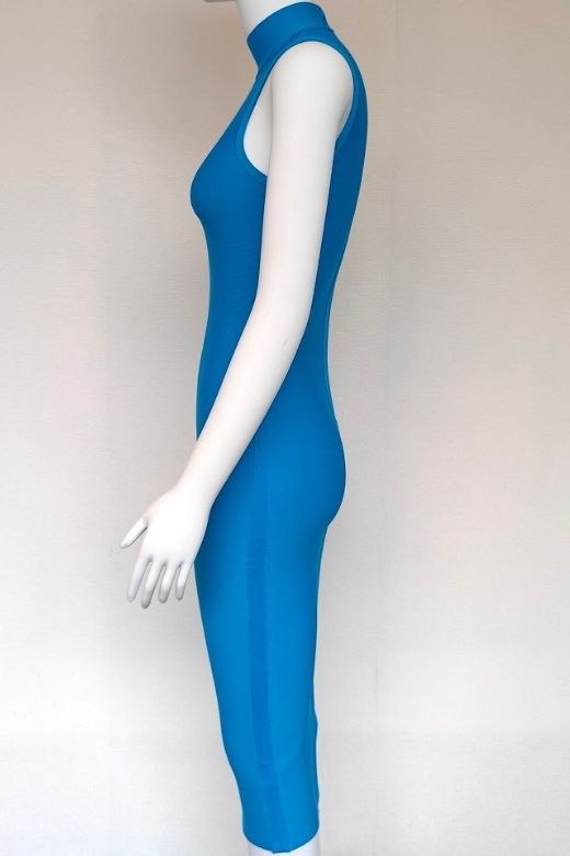 Woman wearing a figure flattering  Layla Bandage Midi Dress - Sky Blue Bodycon Collection