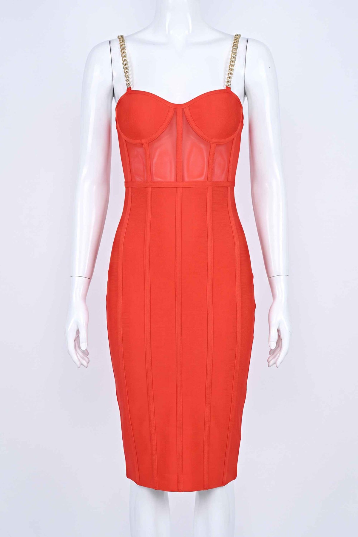 Woman wearing a figure flattering  Leah Bodycon Dress - Lipstick Red Bodycon Collection