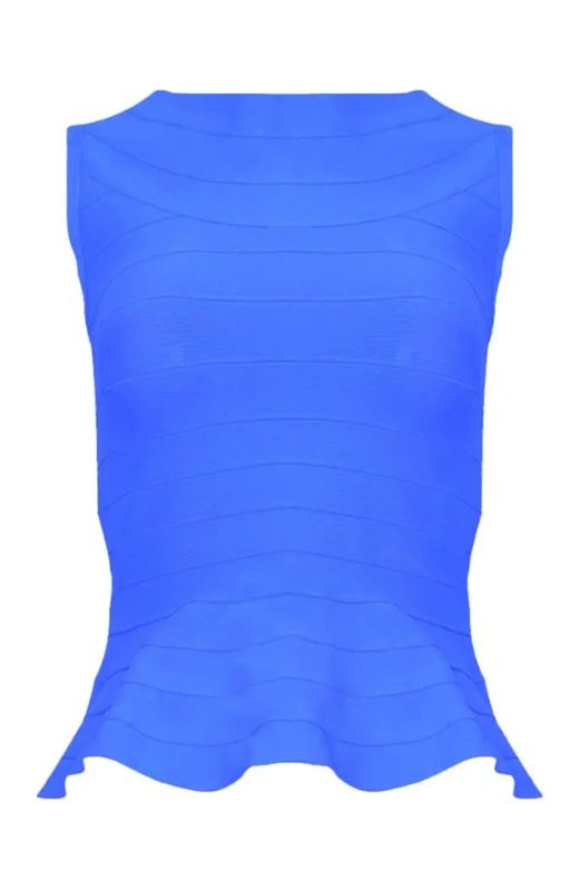 Woman wearing a figure flattering  Leni Bandage Top - Royal Blue BODYCON COLLECTION