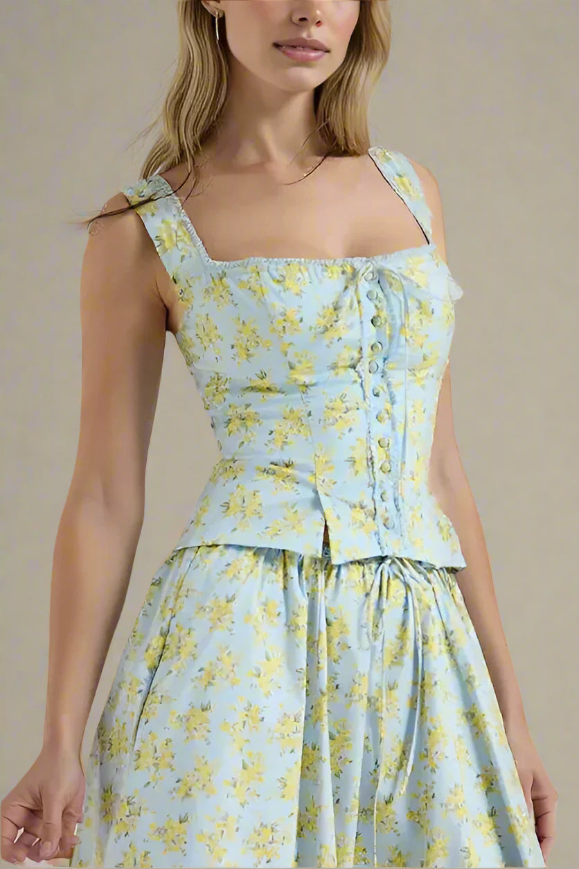 Woman wearing a figure flattering  Livia Top - Sky Blue BODYCON COLLECTION Pty Ltd