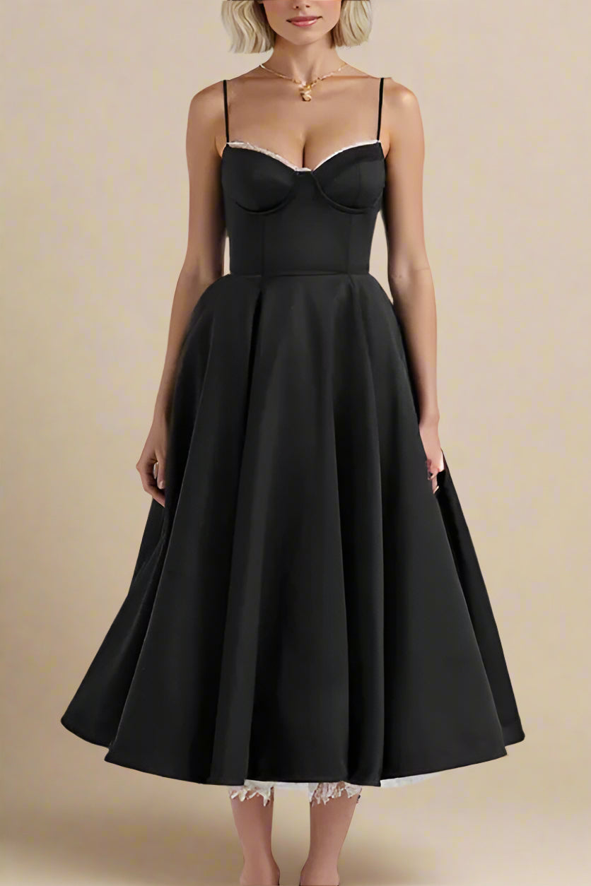 Woman wearing a figure flattering  Mavis Bodycon Midi Dress - Classic Black BODYCON COLLECTION
