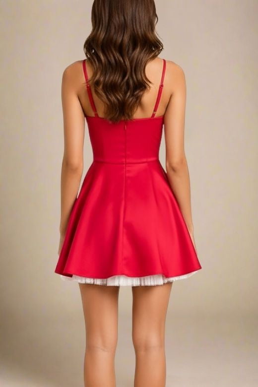 Woman wearing a figure flattering  Mavis Mini Dress - Lipstick Red BODYCON COLLECTION