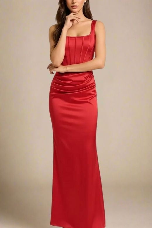 Woman wearing a figure flattering  Mila Bodycon Wrap Maxi Dress - Lipstick Red BODYCON COLLECTION Pty Ltd