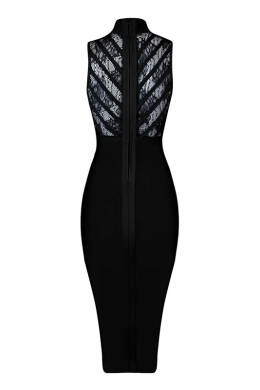 Woman wearing a figure flattering  Paige Bodycon Dress - Classic Black BODYCON COLLECTION