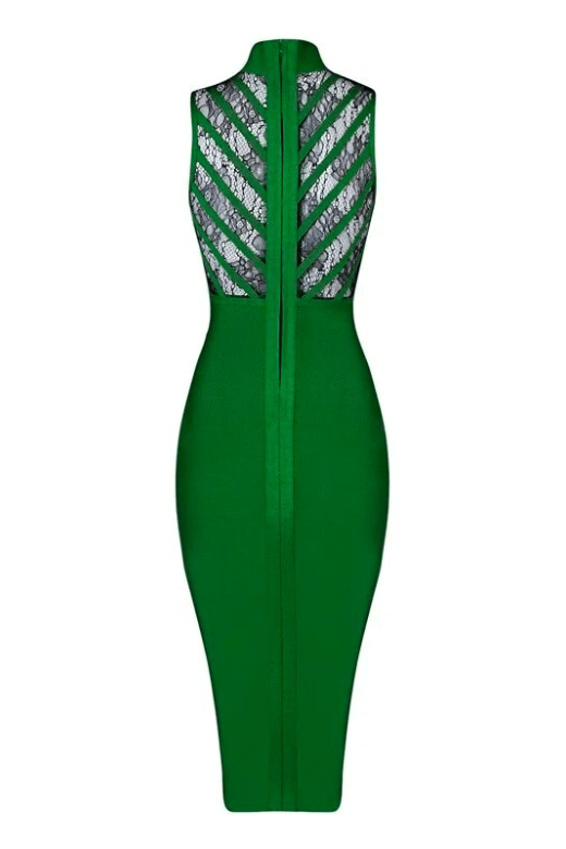 Woman wearing a figure flattering  Paige Bodycon Dress - Emerald Green BODYCON COLLECTION
