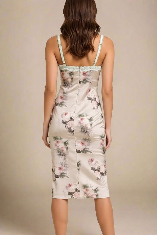 Woman wearing a figure flattering  Parker Bodycon Dress - Steel Grey BODYCON COLLECTION