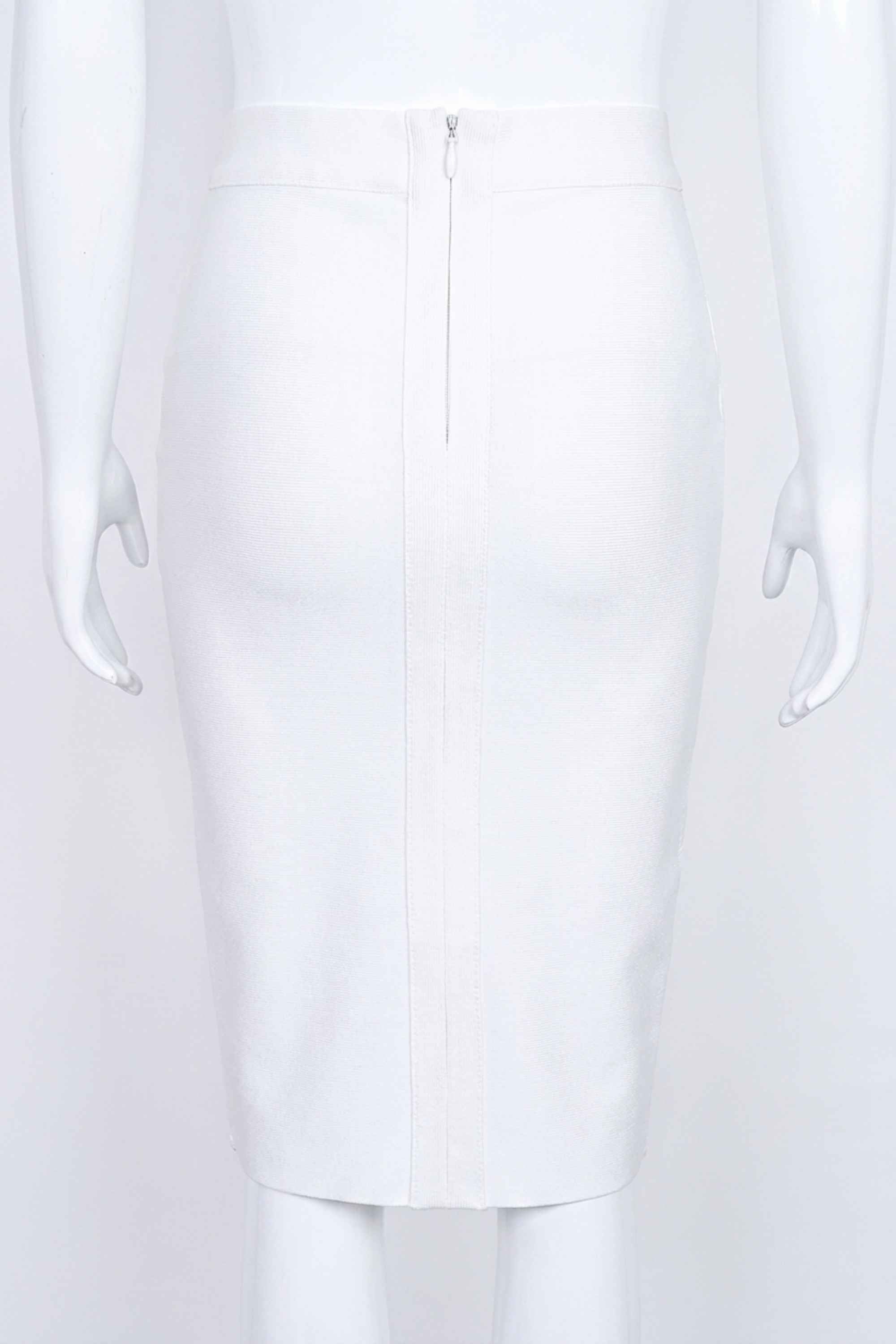 Woman wearing a figure flattering  Pencil High Waist Bandage Knee Length Skirt - White Pearl BODYCON COLLECTION