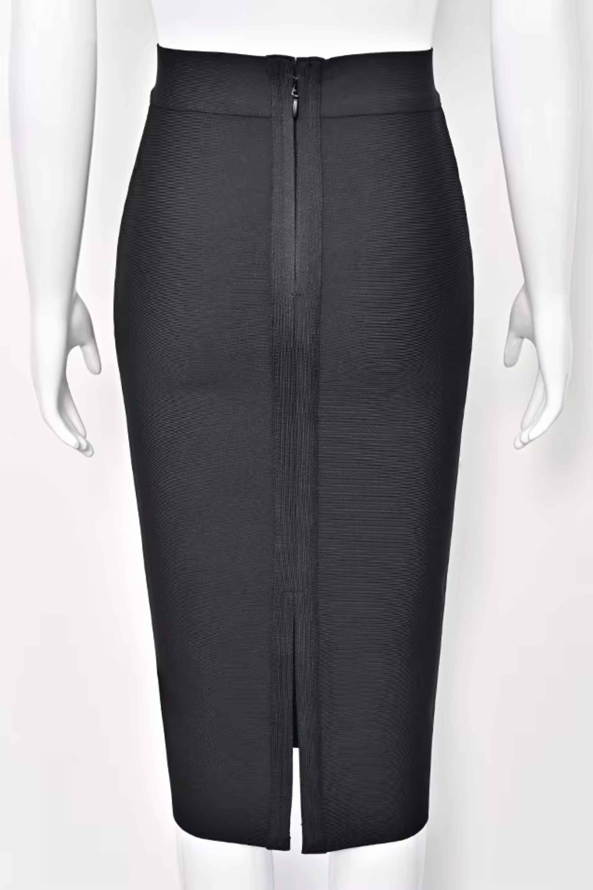 Woman wearing a figure flattering  Pencil High Waist Bandage Midi Skirt - Classic Black BODYCON COLLECTION