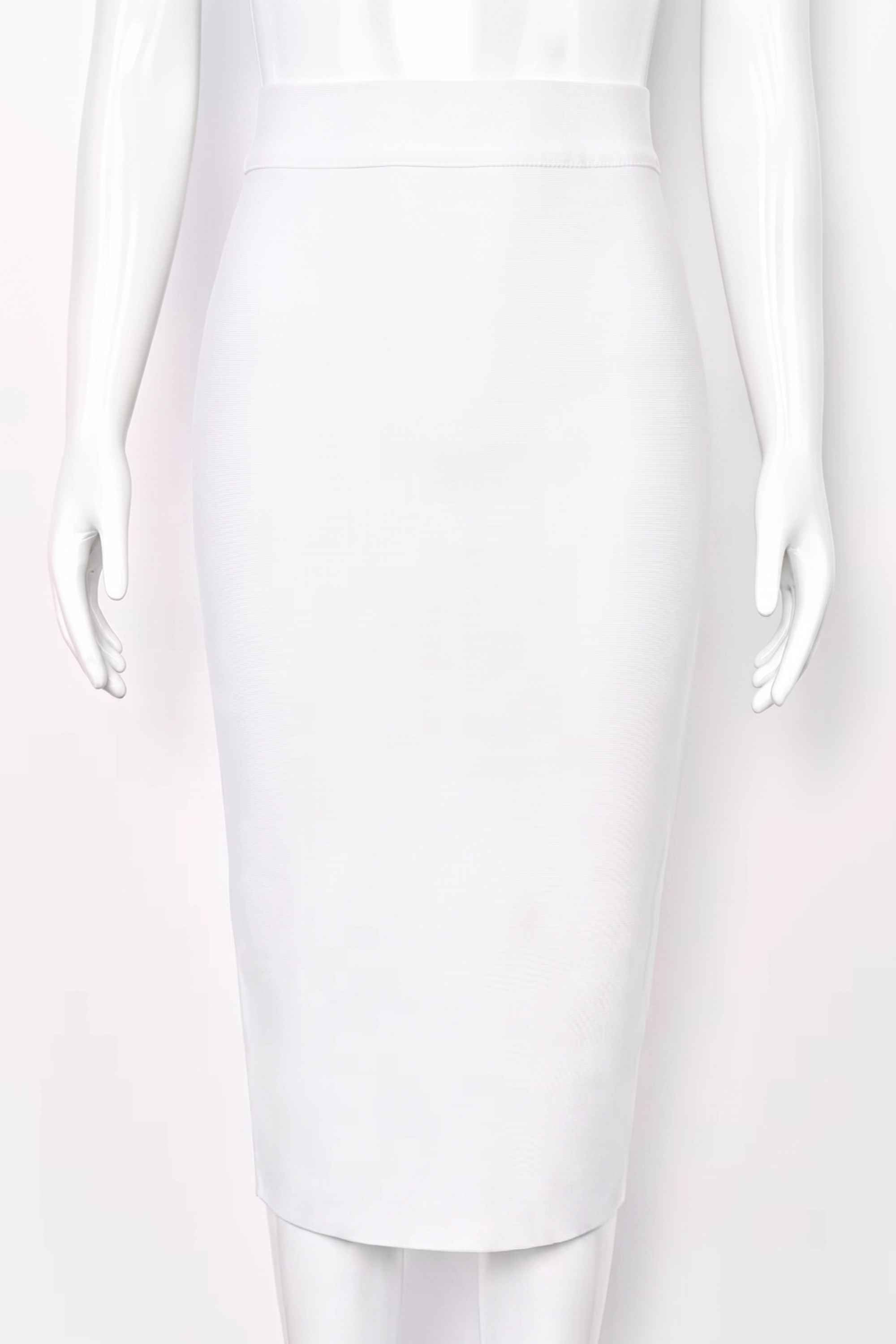 Woman wearing a figure flattering  Pencil High Waist Bandage Midi Skirt - Pearl White BODYCON COLLECTION