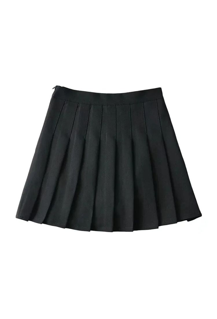Woman wearing a figure flattering  Pleated Mini Skirt - Classic Black BODYCON COLLECTION Pty Ltd