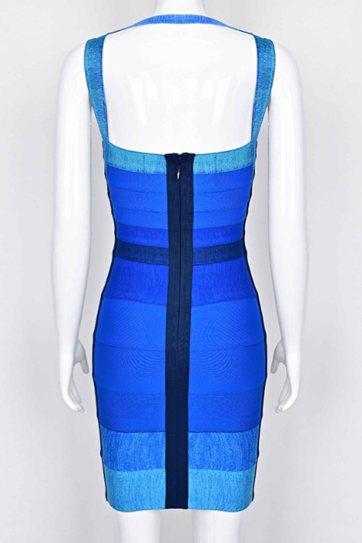 Woman wearing a figure flattering  Portia Bandage Mini Dress - Royal Blue BODYCON COLLECTION Pty Ltd