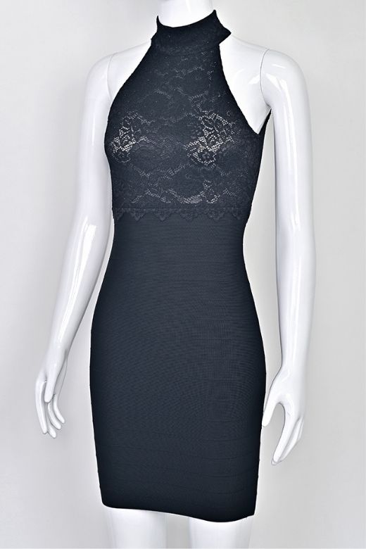 Woman wearing a figure flattering  Quinn Bandage Mini Dress - Classic Black BODYCON COLLECTION Pty Ltd