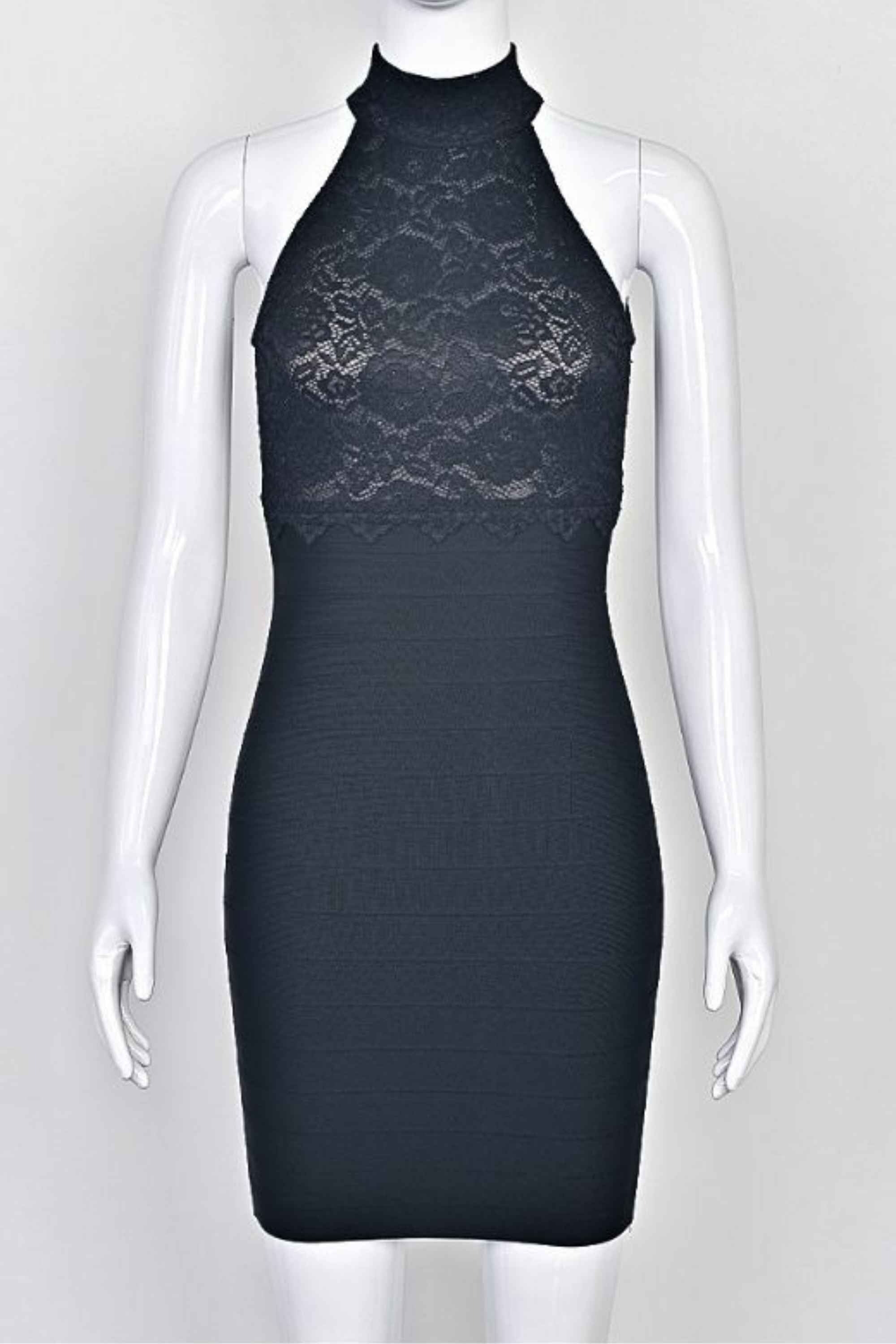 Woman wearing a figure flattering  Quinn Bandage Mini Dress - Classic Black BODYCON COLLECTION Pty Ltd