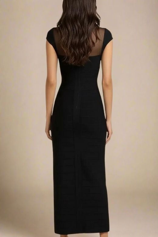 Woman wearing a figure flattering  Rory Bandage Maxi Dress - Classic Black BODYCON COLLECTION Pty Ltd