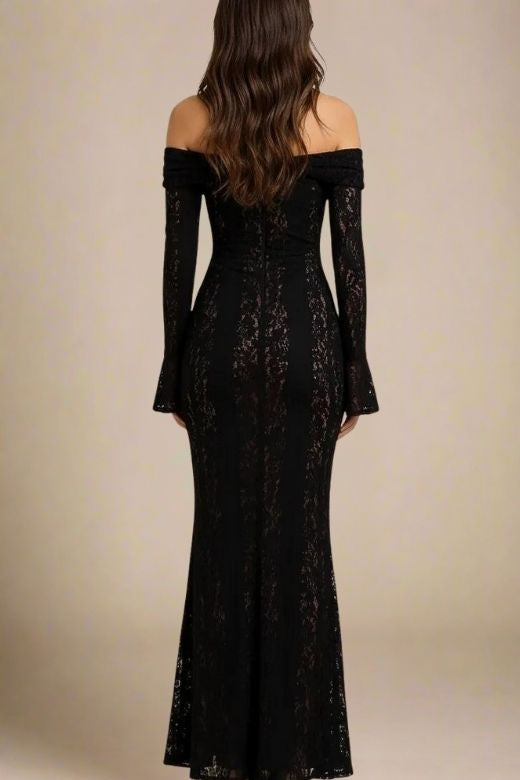 Black Rose Long Sleeve Bodycon Maxi Dress