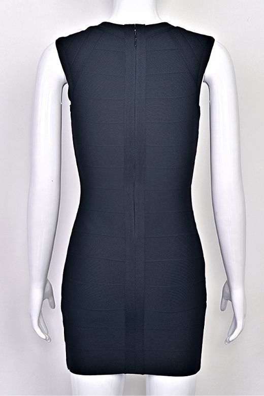 Woman wearing a figure flattering  Sabrina Bandage Mini Dress - Classic Black BODYCON COLLECTION Pty Ltd