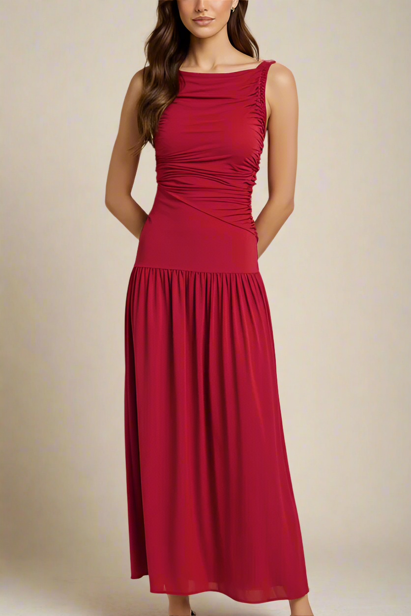 Woman wearing a figure flattering  Saint Bodycon Wrap Maxi Dress - Chilli Red BODYCON COLLECTION Pty Ltd