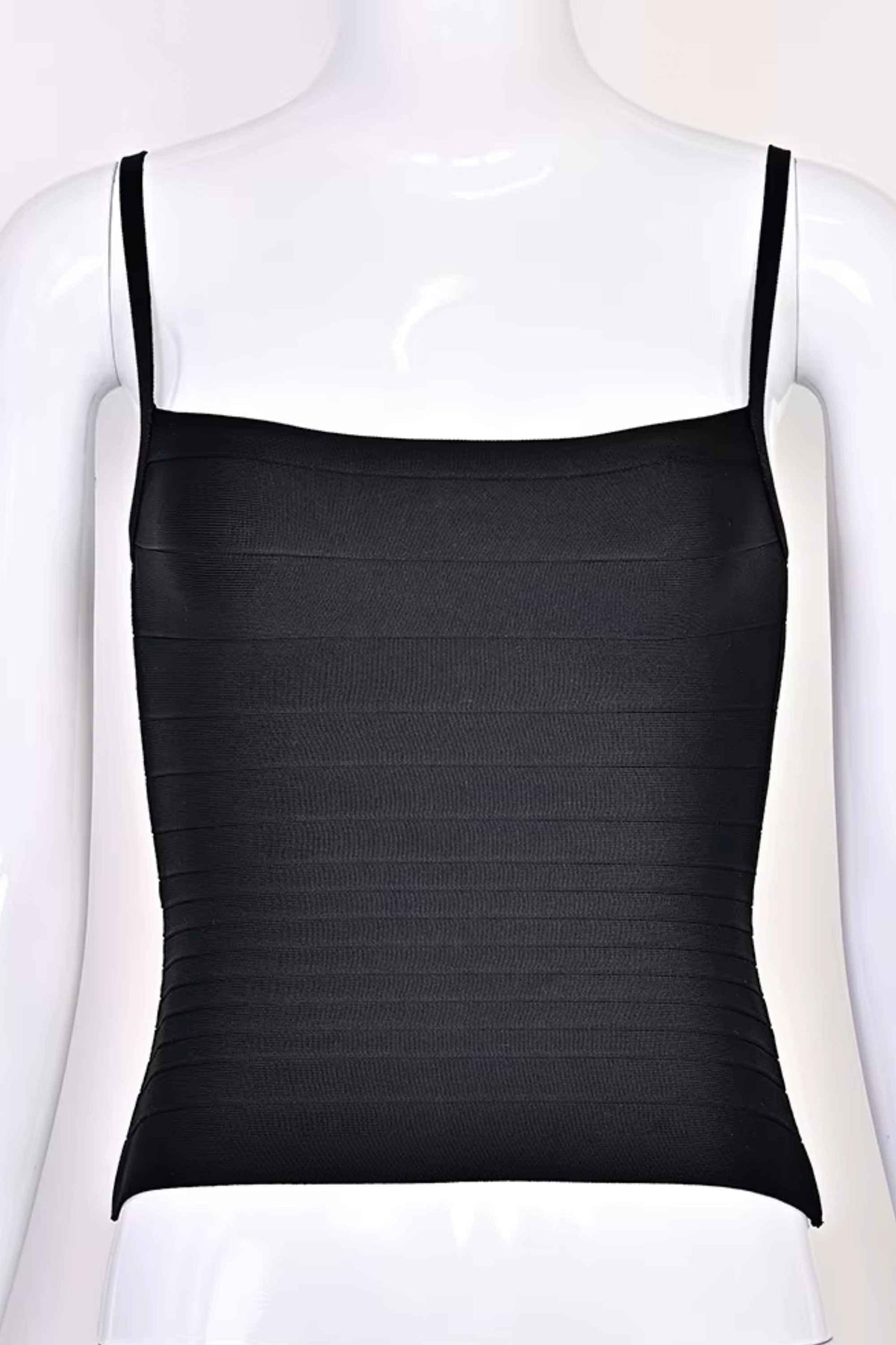 Woman wearing a figure flattering  Scarlett Bandage Tank Top - Classic Black BODYCON COLLECTION Pty Ltd