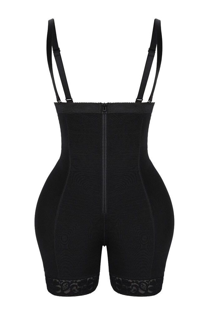 Woman wearing a figure flattering  Sculpting Corset Bodysuit Shapewear With Straps - Mid Thigh Bodycon Collection