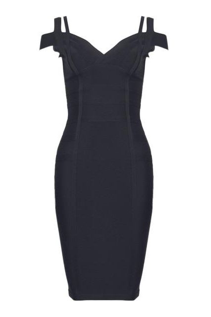 Woman wearing a figure flattering  Sia Bandage Dress - Classic Black Bodycon Collection