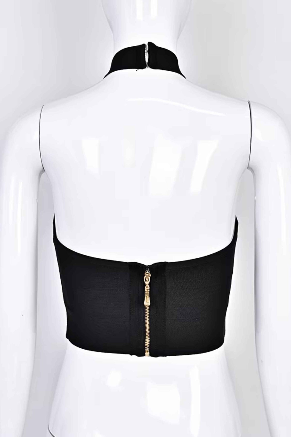 Woman wearing a figure flattering  Willow Bandage Crop Top - Classic Black BODYCON COLLECTION Pty Ltd