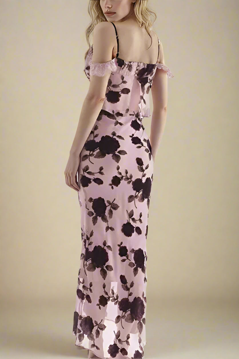 Woman wearing a figure flattering  Willow Bodycon Maxi Dress - Thistle Purple BODYCON COLLECTION